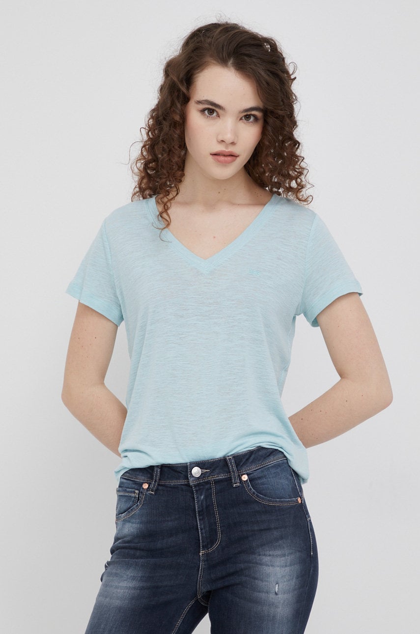 Lee tricou din amestec de in culoarea turcoaz