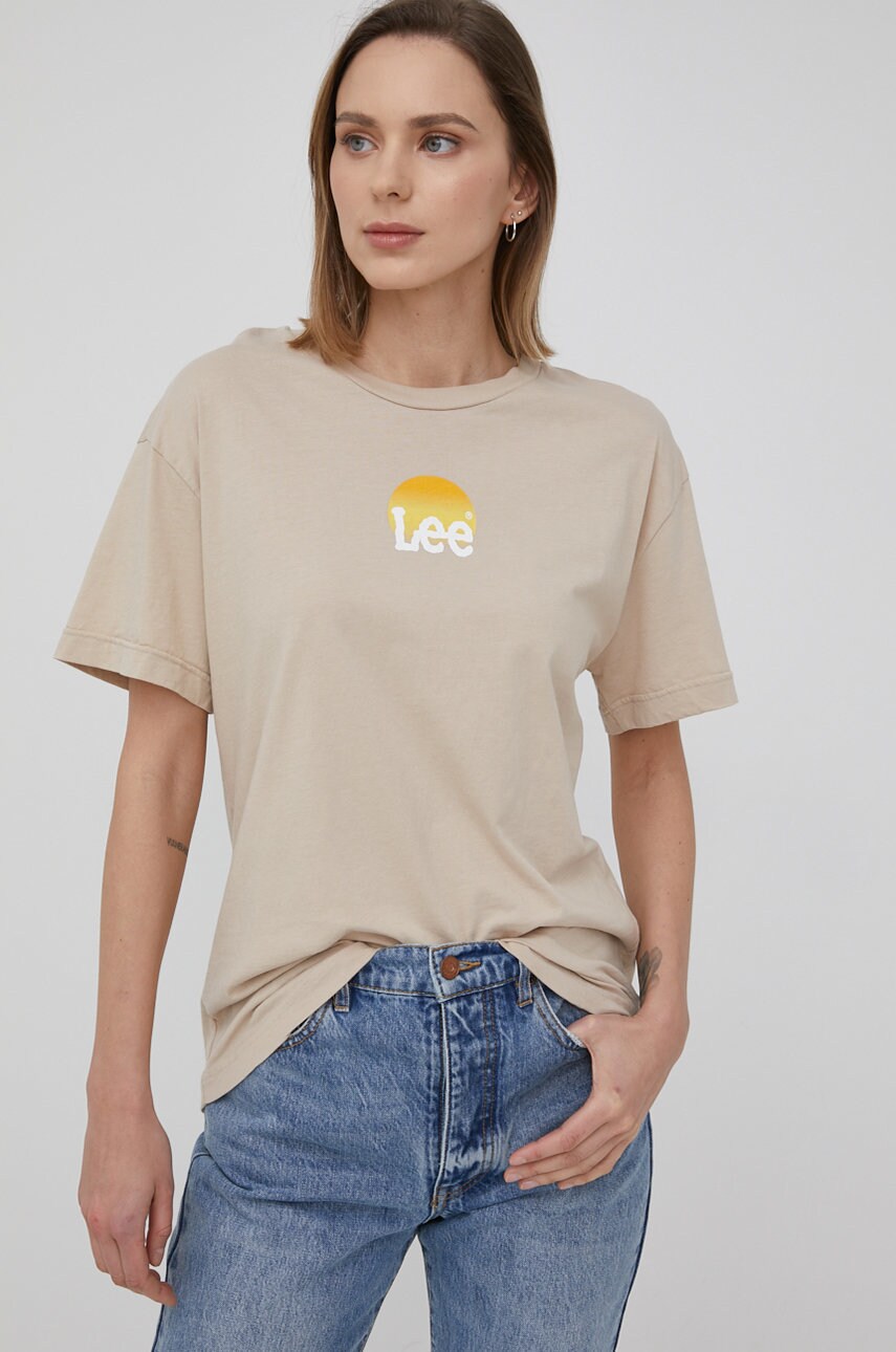 

Памучна тениска Lee в бежово, Бежов