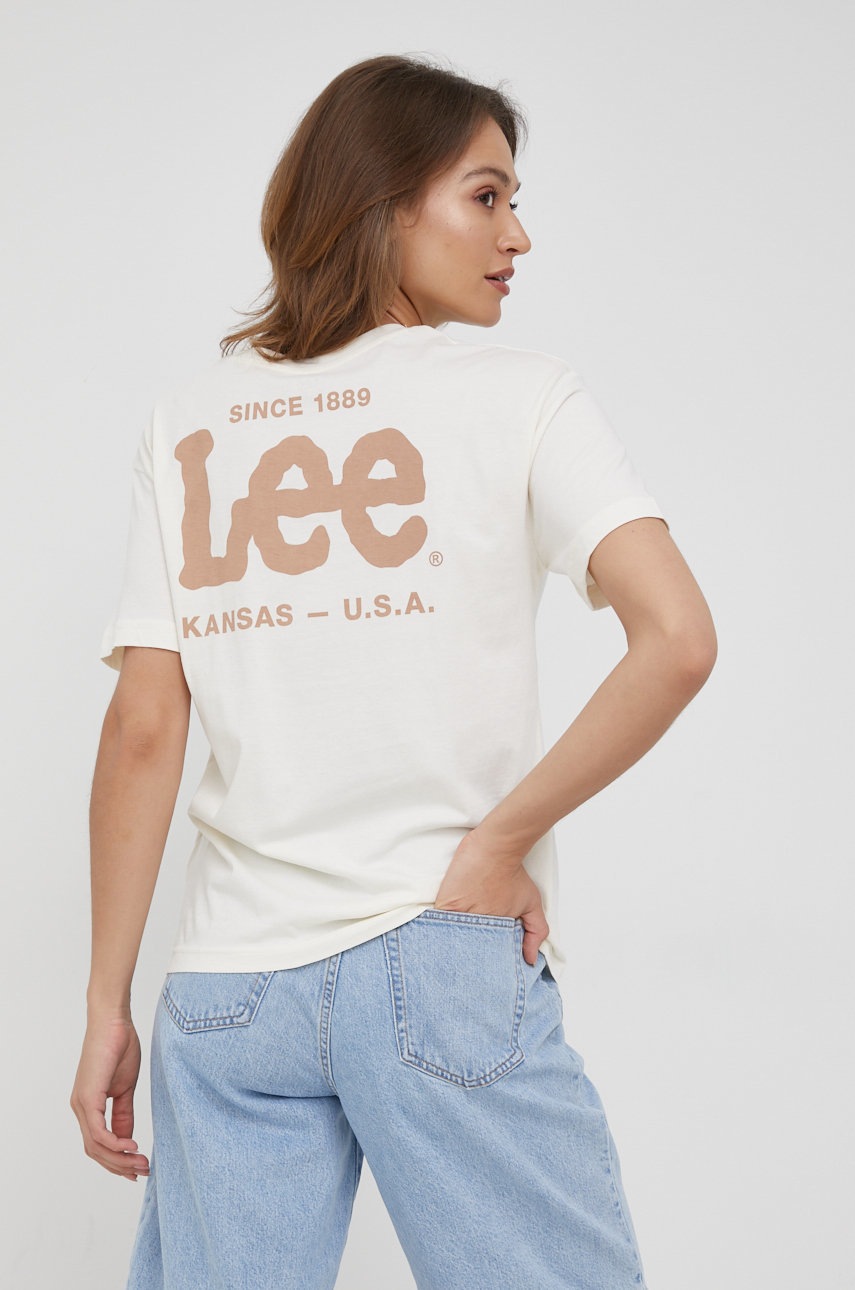 

Памучна тениска Lee в бежово, Бежов