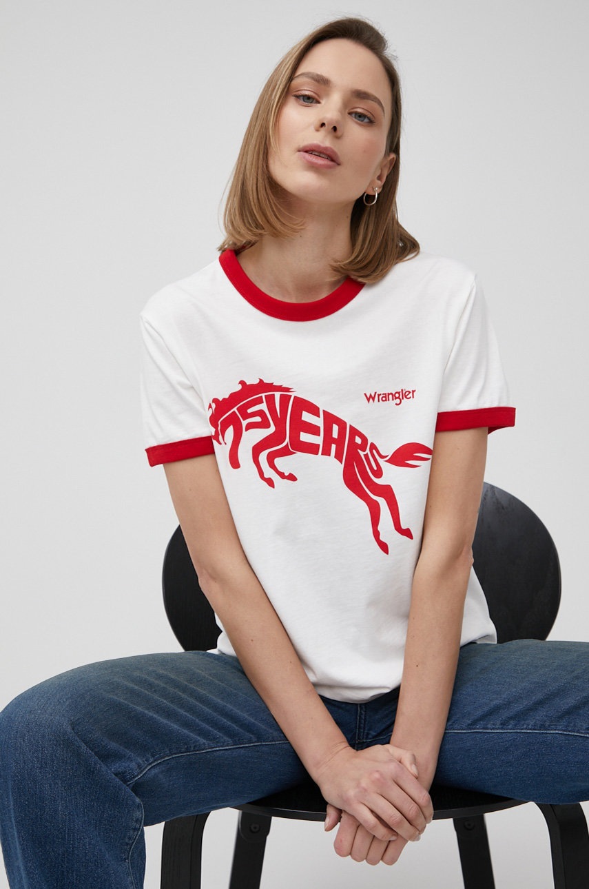 

Памучна тениска Wrangler в бяло, Бял