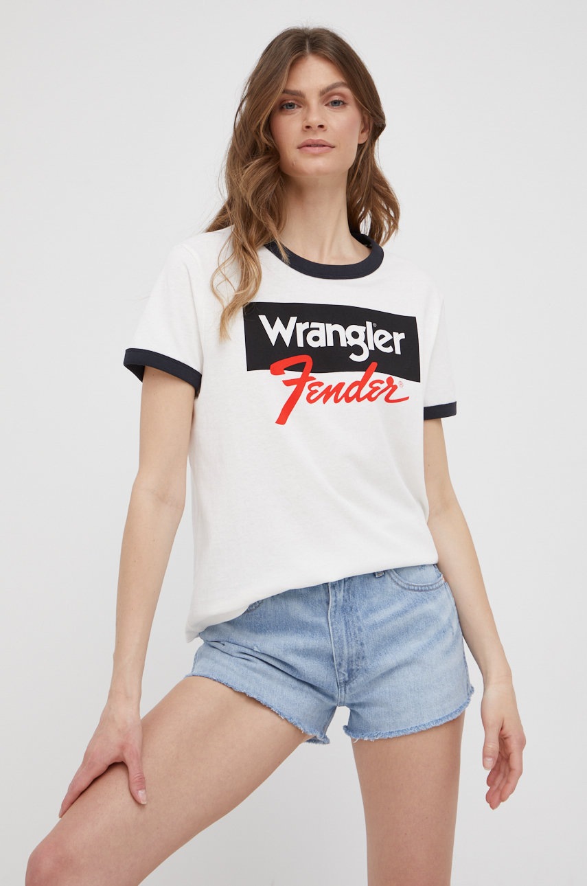 

Памучна тениска Wrangler в бяло, Бял