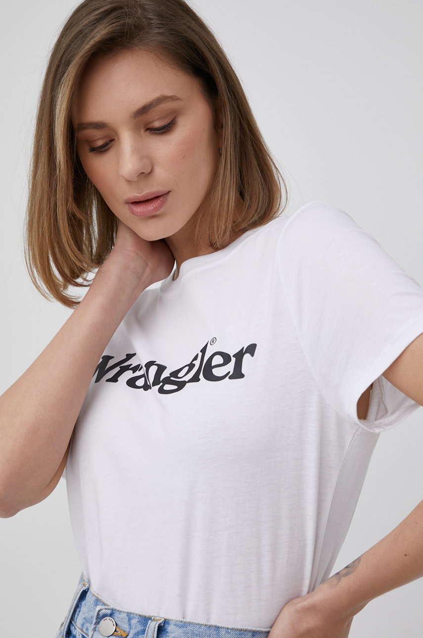 

Памучна тениска Wrangler в бяло, Бял