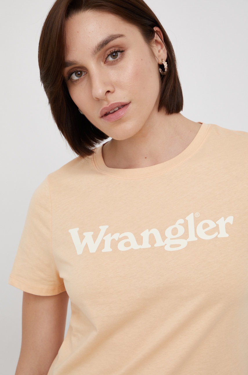 

Памучна тениска Wrangler в оранжево, Оранжев