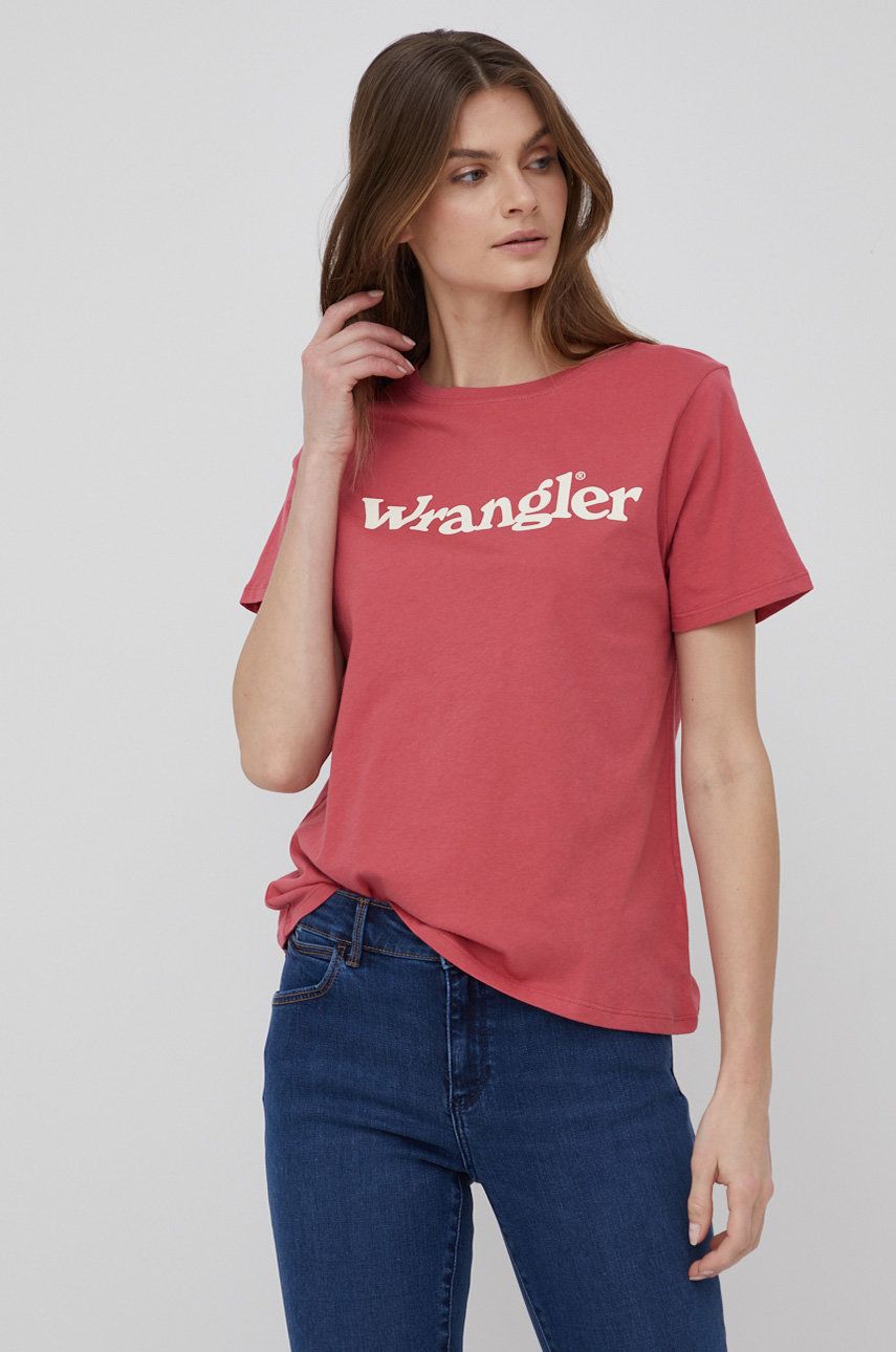 Wrangler t-shirt bawełniany kolor różowy