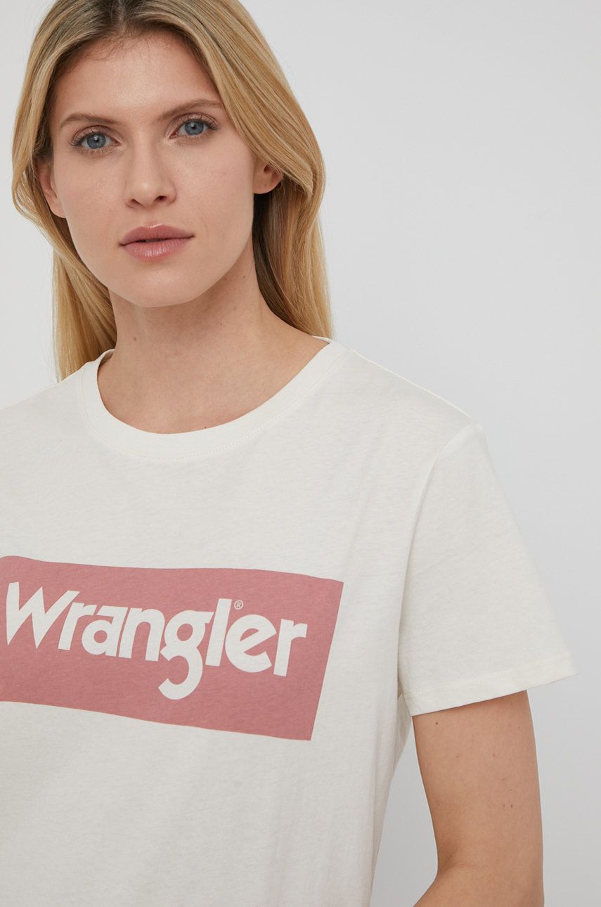 Wrangler t-shirt bawełniany kolor beżowy