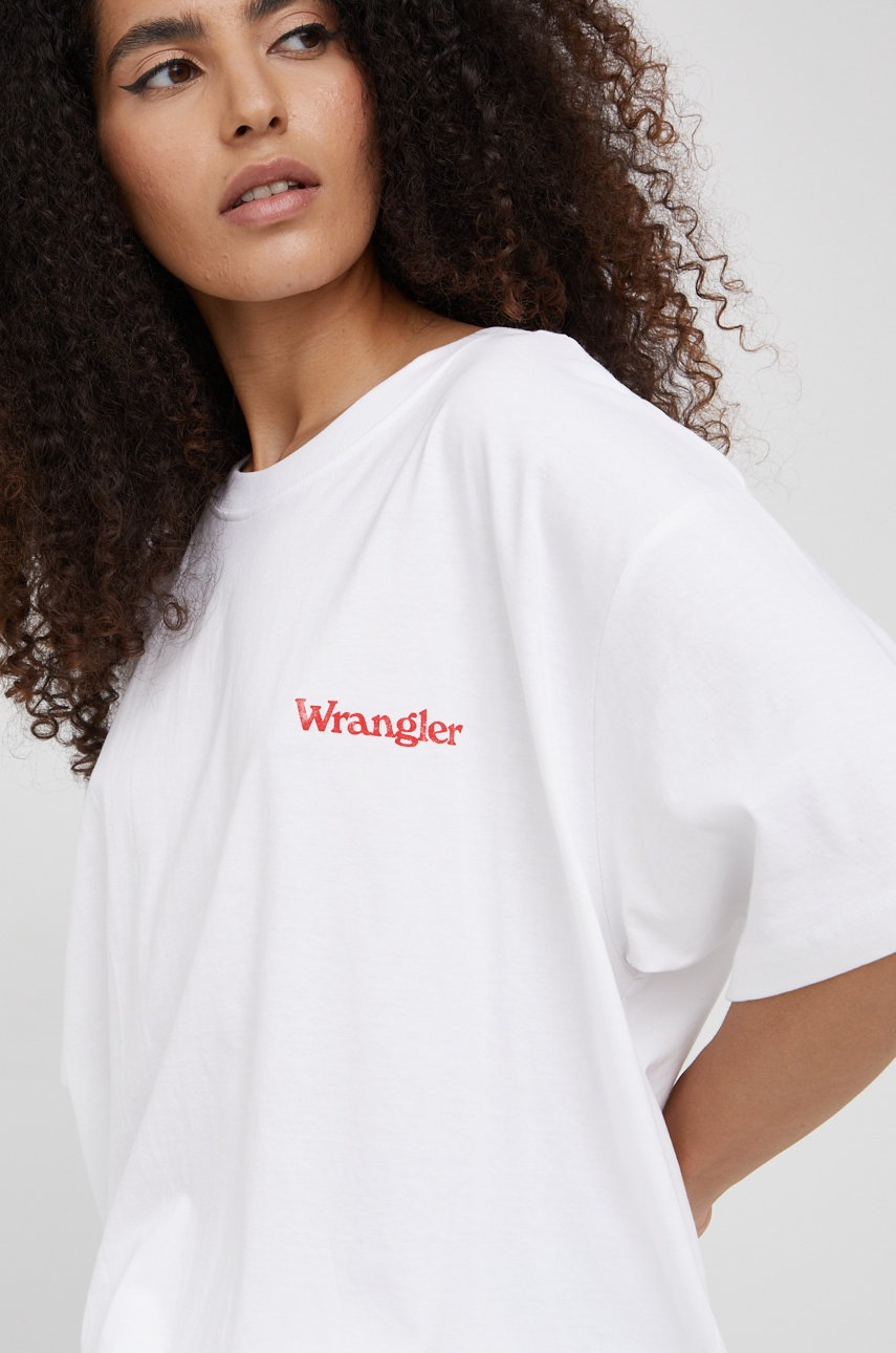 

Памучна тениска Wrangler в бяло, Бял