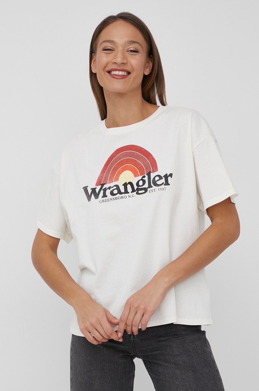

Памучна тениска Wrangler в бежово, Бежов