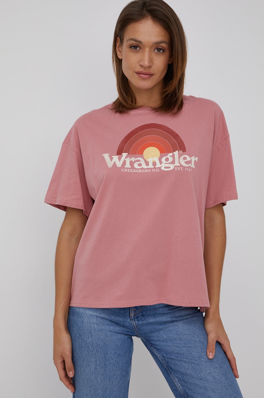 

Памучна тениска Wrangler в розово, Розов