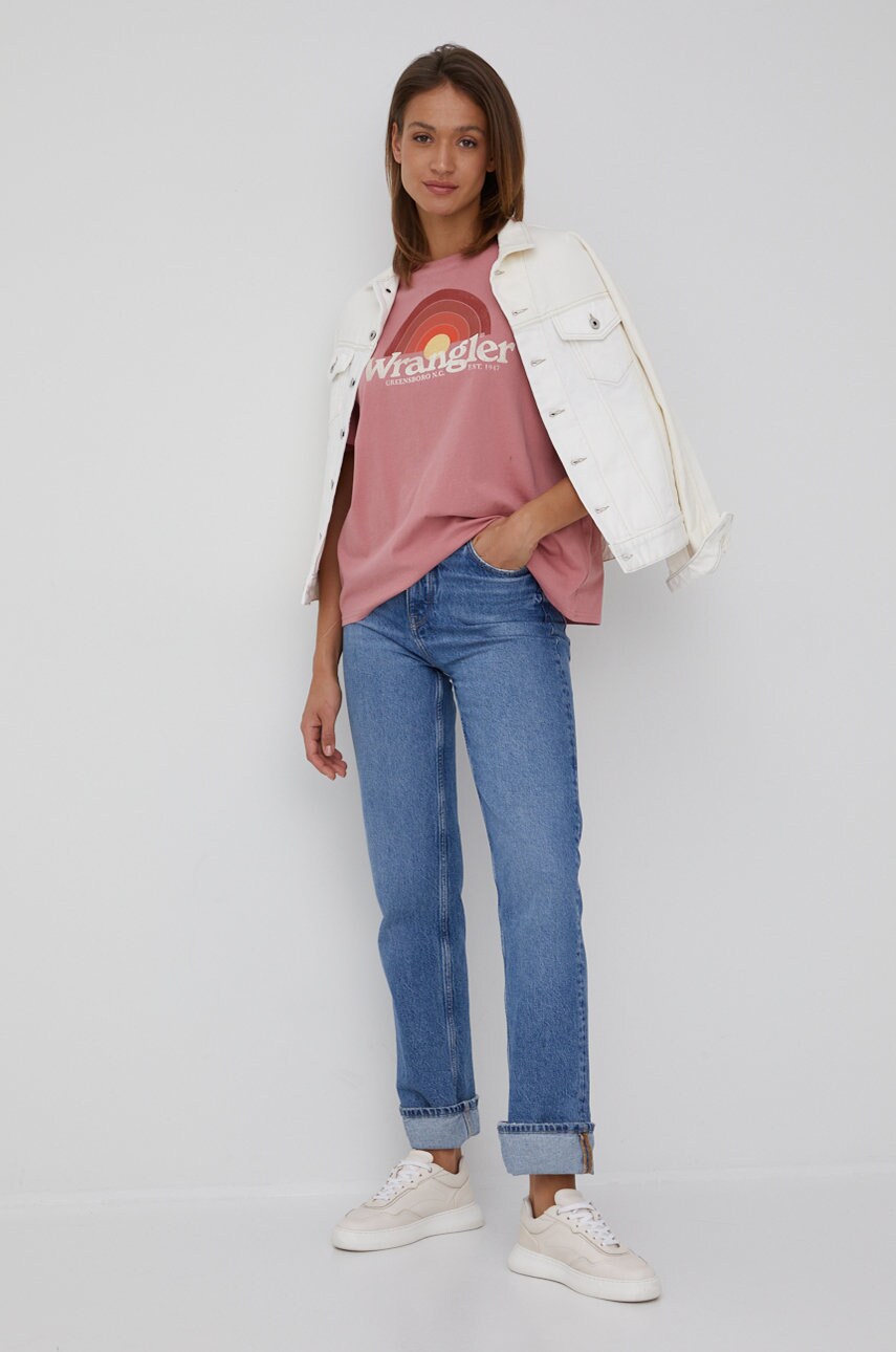 

Хлопковая футболка Wrangler цвет розовый