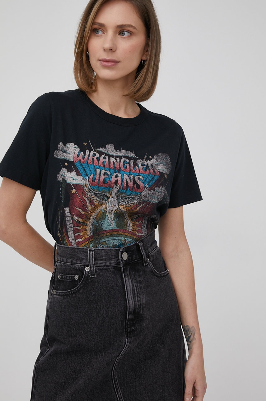 

Памучна тениска Wrangler в черно, Черен