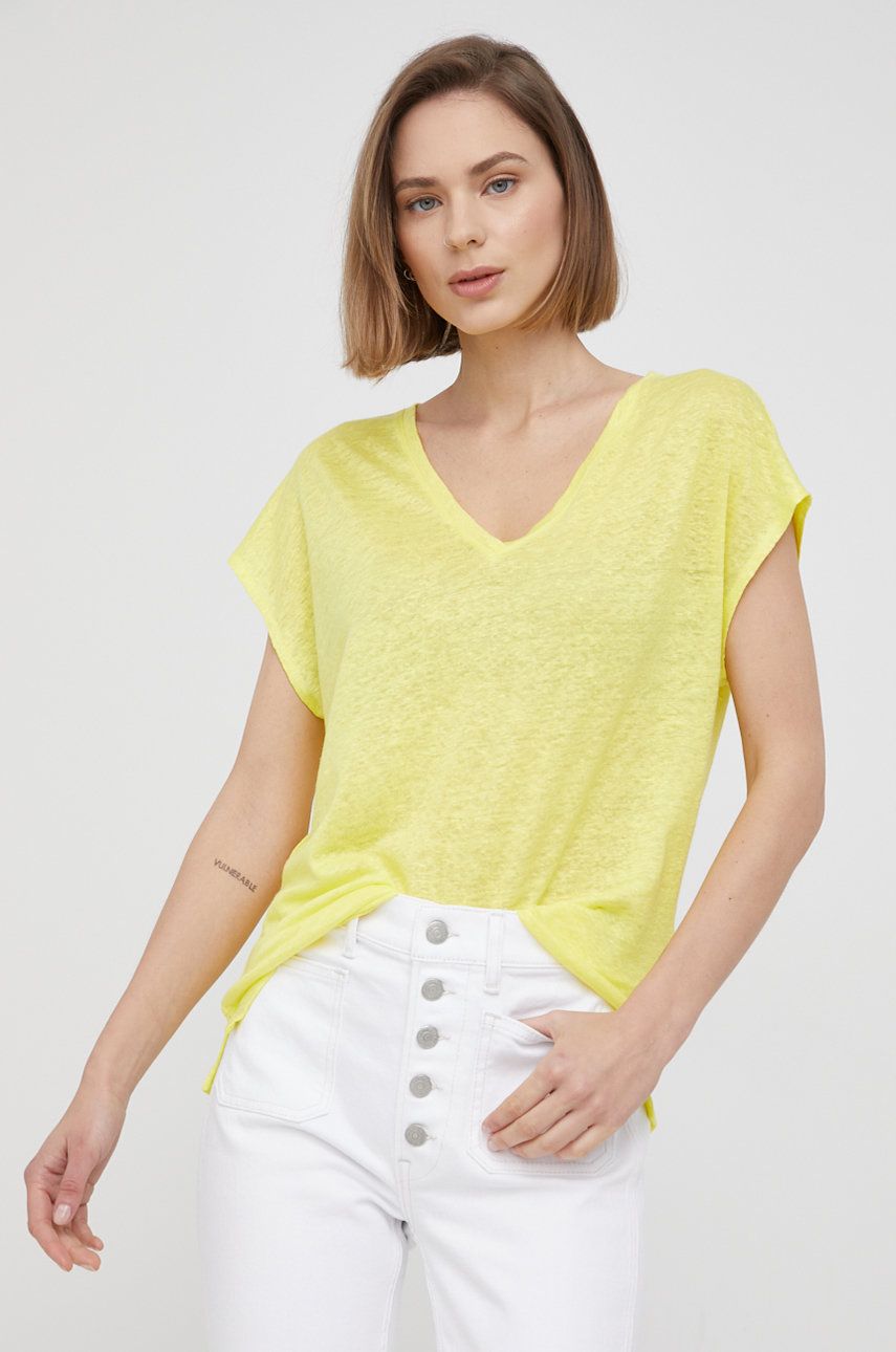Calvin Klein t-shirt lniany kolor żółty
