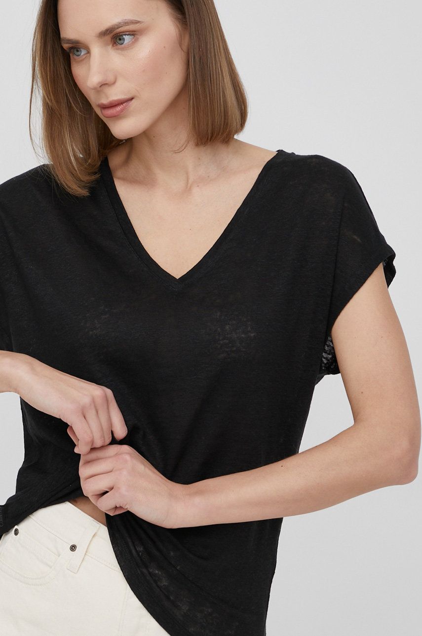 Calvin Klein t-shirt lniany kolor czarny