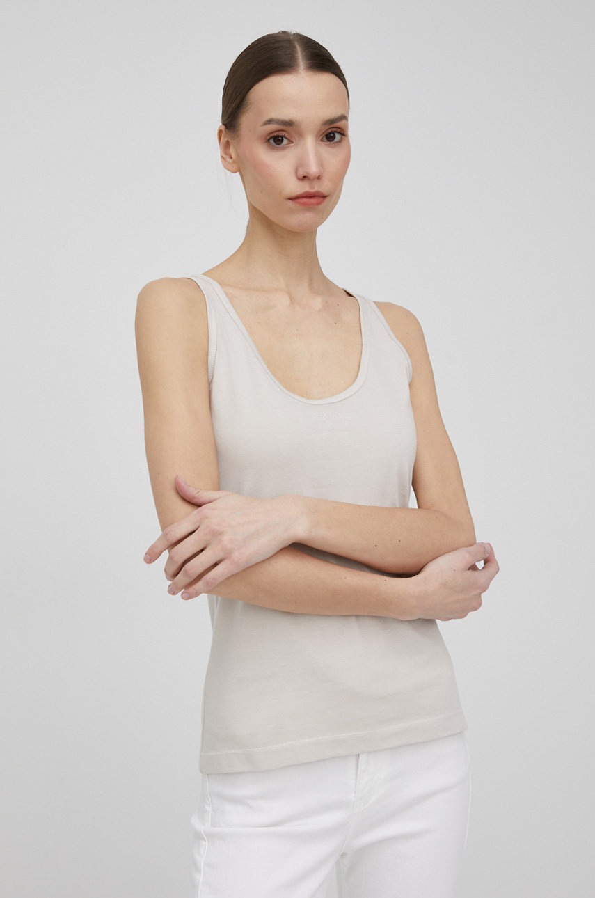 

Памучен топ Calvin Klein в бежово, Бежов