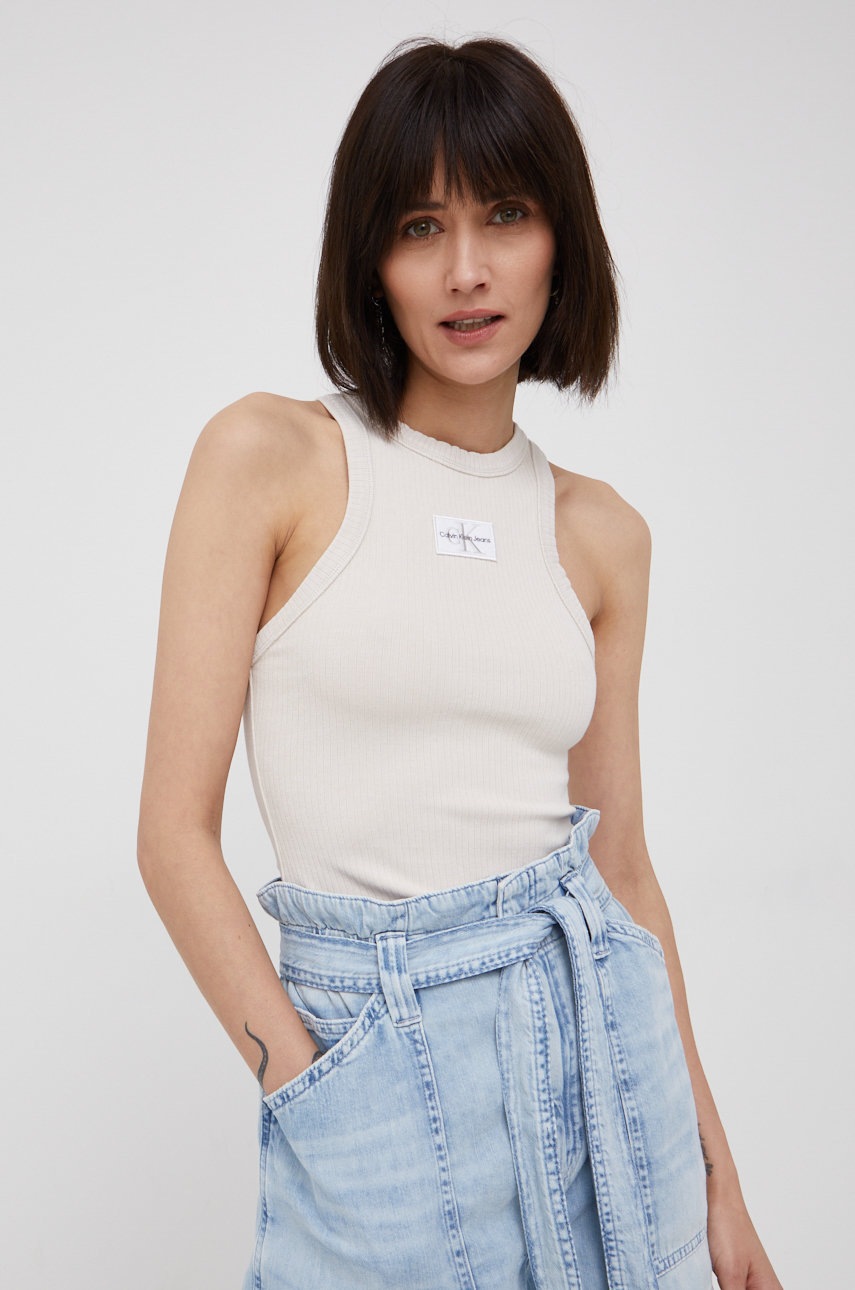 

Топ Calvin Klein Jeans дамски в бежово, Бежов