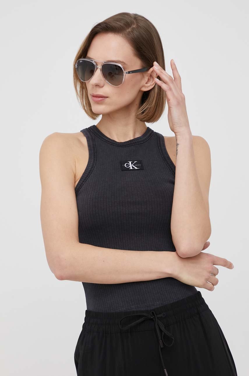 

Топ Calvin Klein Jeans дамски в сиво, Сив