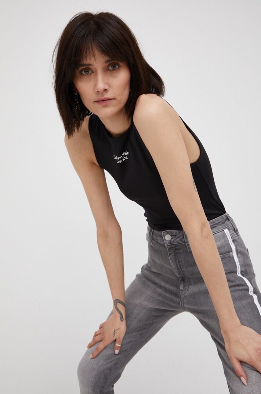 

Топ Calvin Klein Jeans дамски в черно, Черен