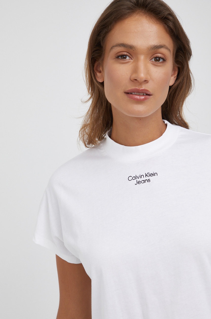 

Памучна тениска Calvin Klein Jeans в бяло, Бял