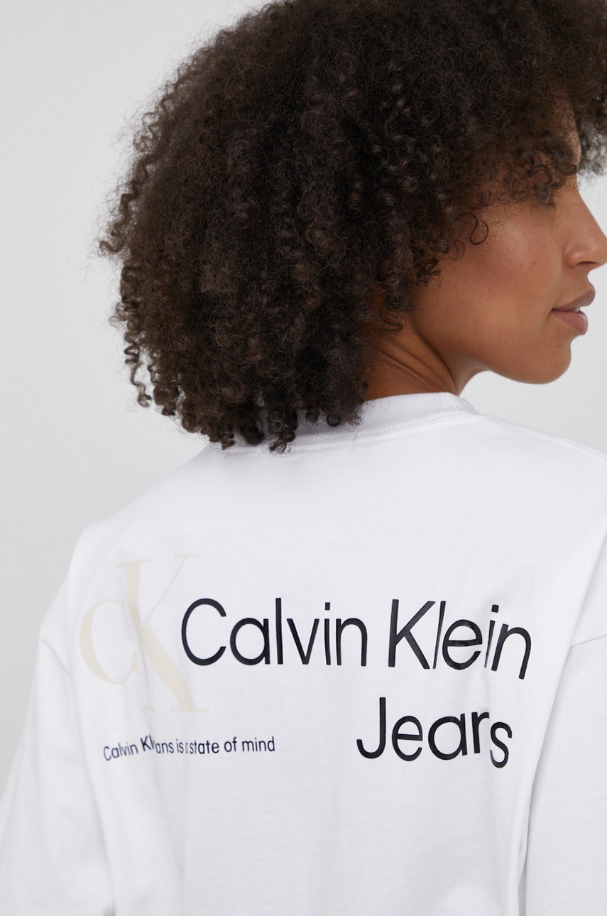 

Памучна тениска Calvin Klein Jeans в бяло, Бял