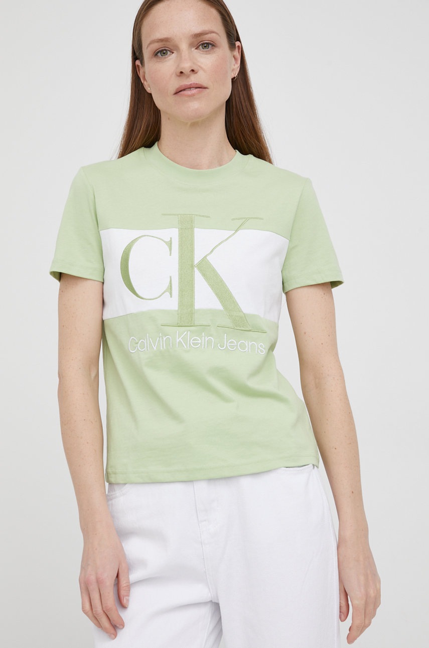 

Памучна тениска Calvin Klein Jeans в зелено, Зелен