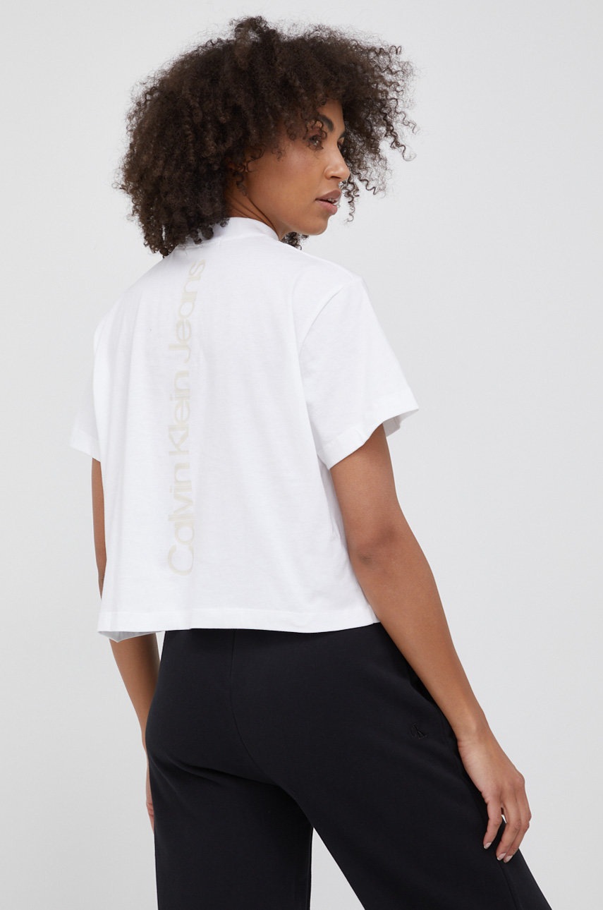 

Памучна тениска Calvin Klein Jeans в бяло, Бял