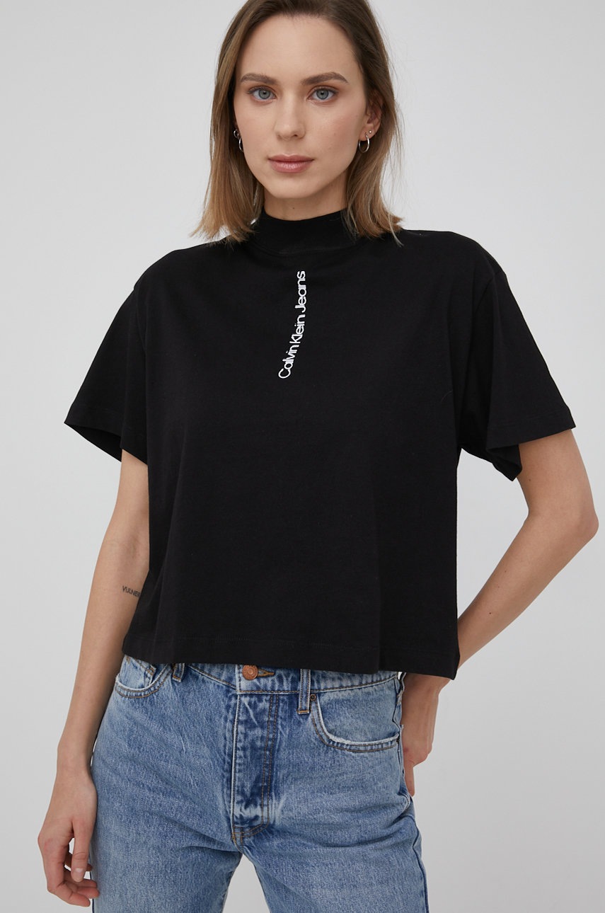 

Памучна тениска Calvin Klein Jeans в черно, Черен