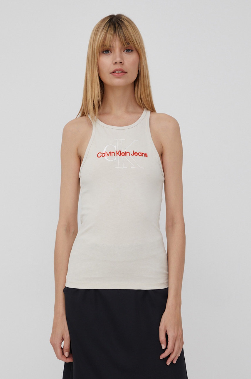 

Памучен топ Calvin Klein Jeans в бежово, Бежов