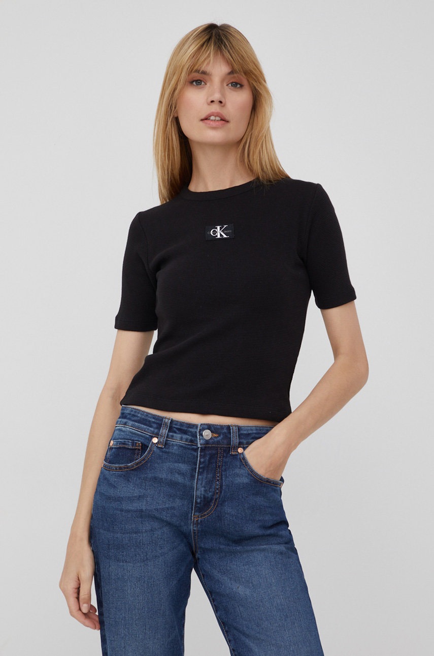 

Памучна тениска Calvin Klein Jeans в черно, Черен