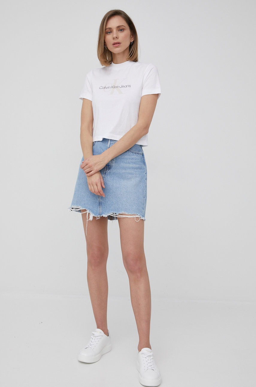 

Памучна тениска Calvin Klein Jeans в бяло, Бял