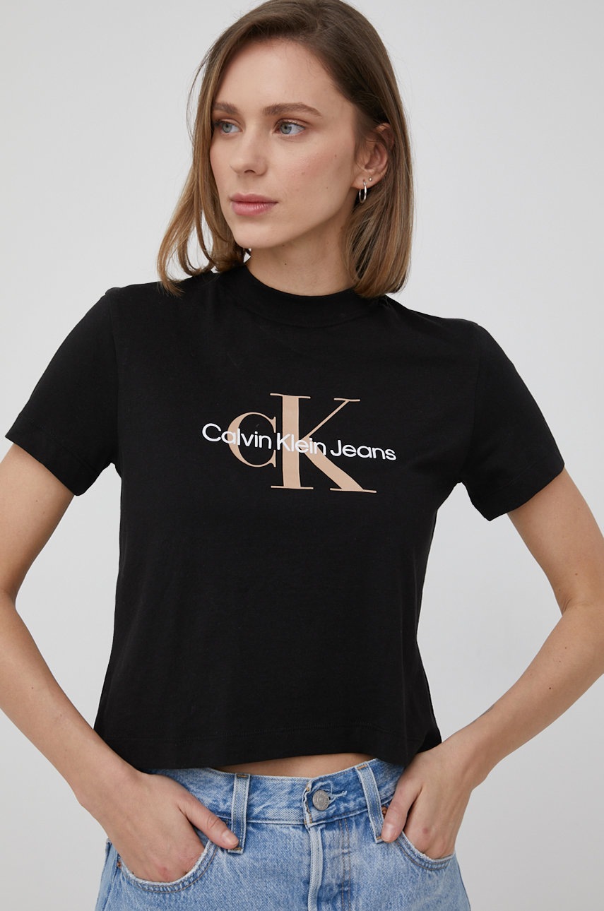 

Памучна тениска Calvin Klein Jeans в черно, Черен