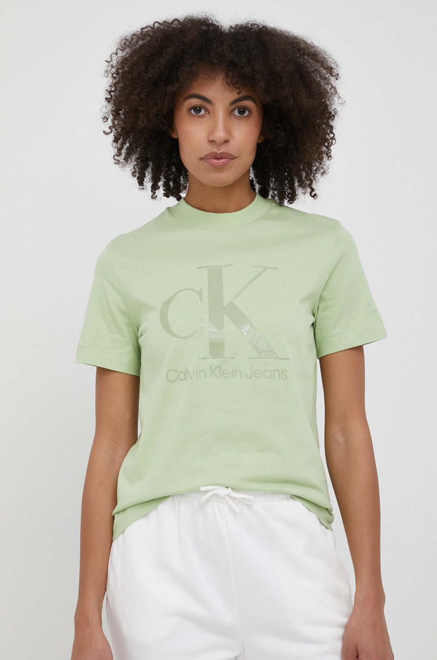 

Памучна тениска Calvin Klein Jeans в зелено, Зелен