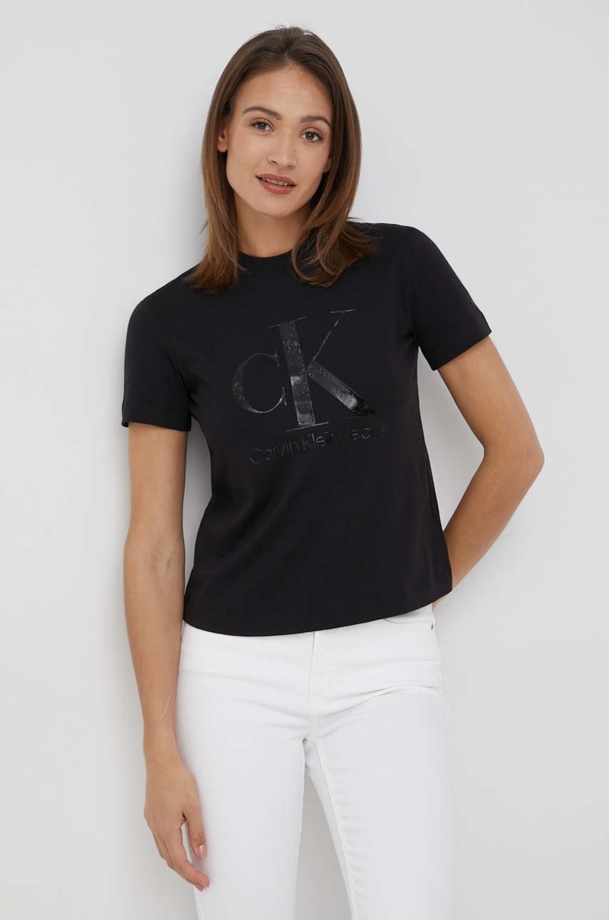 

Памучна тениска Calvin Klein Jeans в черно, Черен