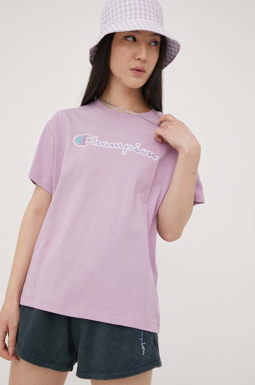 Champion t-shirt bawełniany 115351 kolor fioletowy