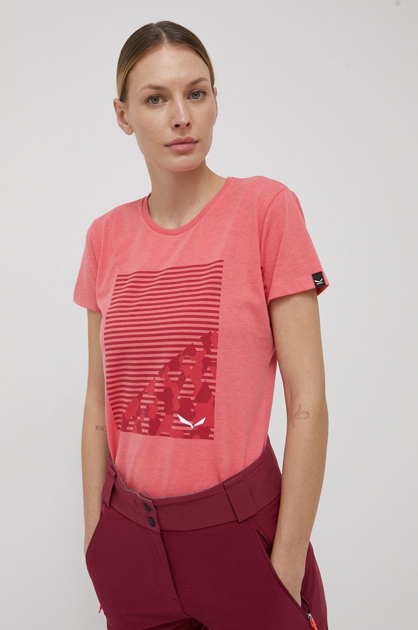 Salewa T-shirt sportowy Geometric kolor różowy