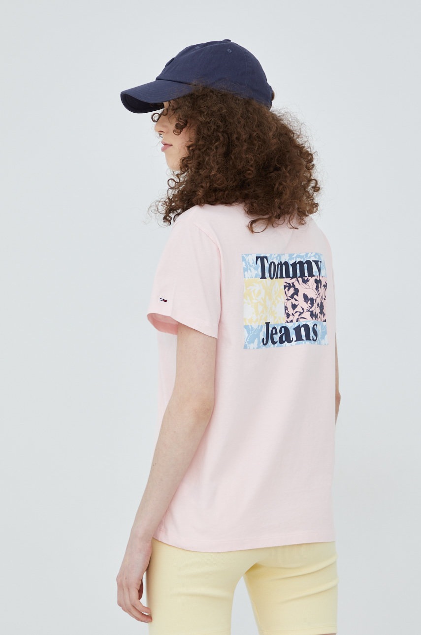 

Памучна тениска Tommy Jeans в розово, Розов