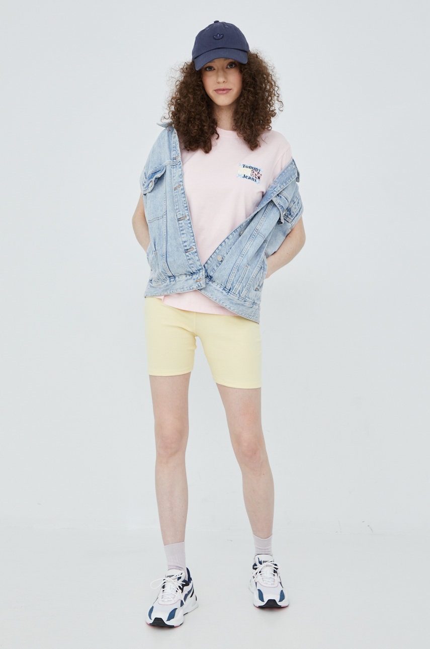 

Бавовняна футболка Tommy Jeans колір рожевий