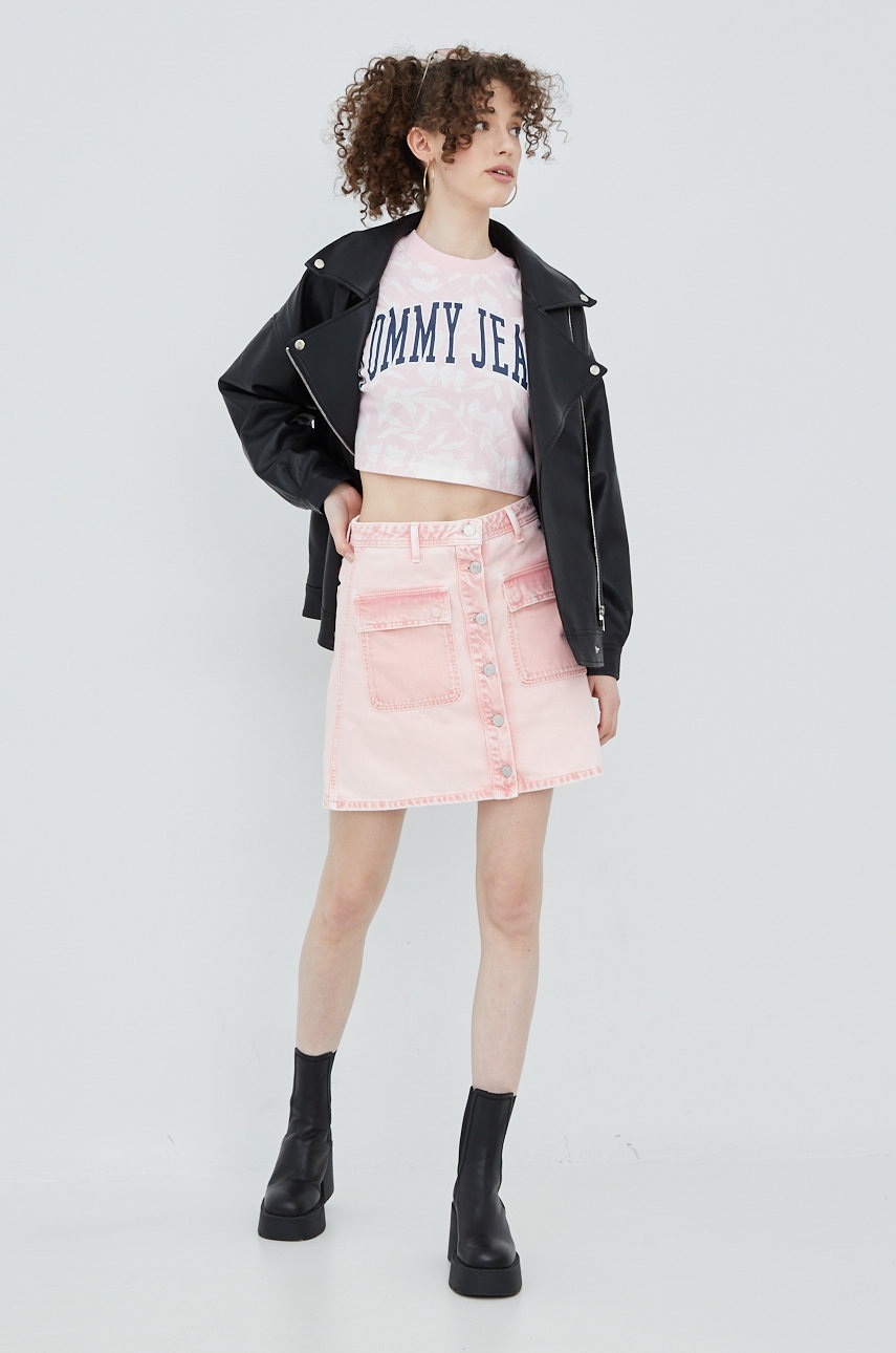 

Хлопковая футболка Tommy Jeans цвет розовый
