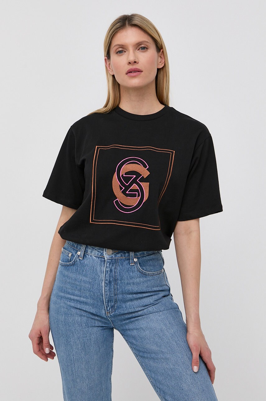 Gestuz tricou din bumbac gisa culoarea negru