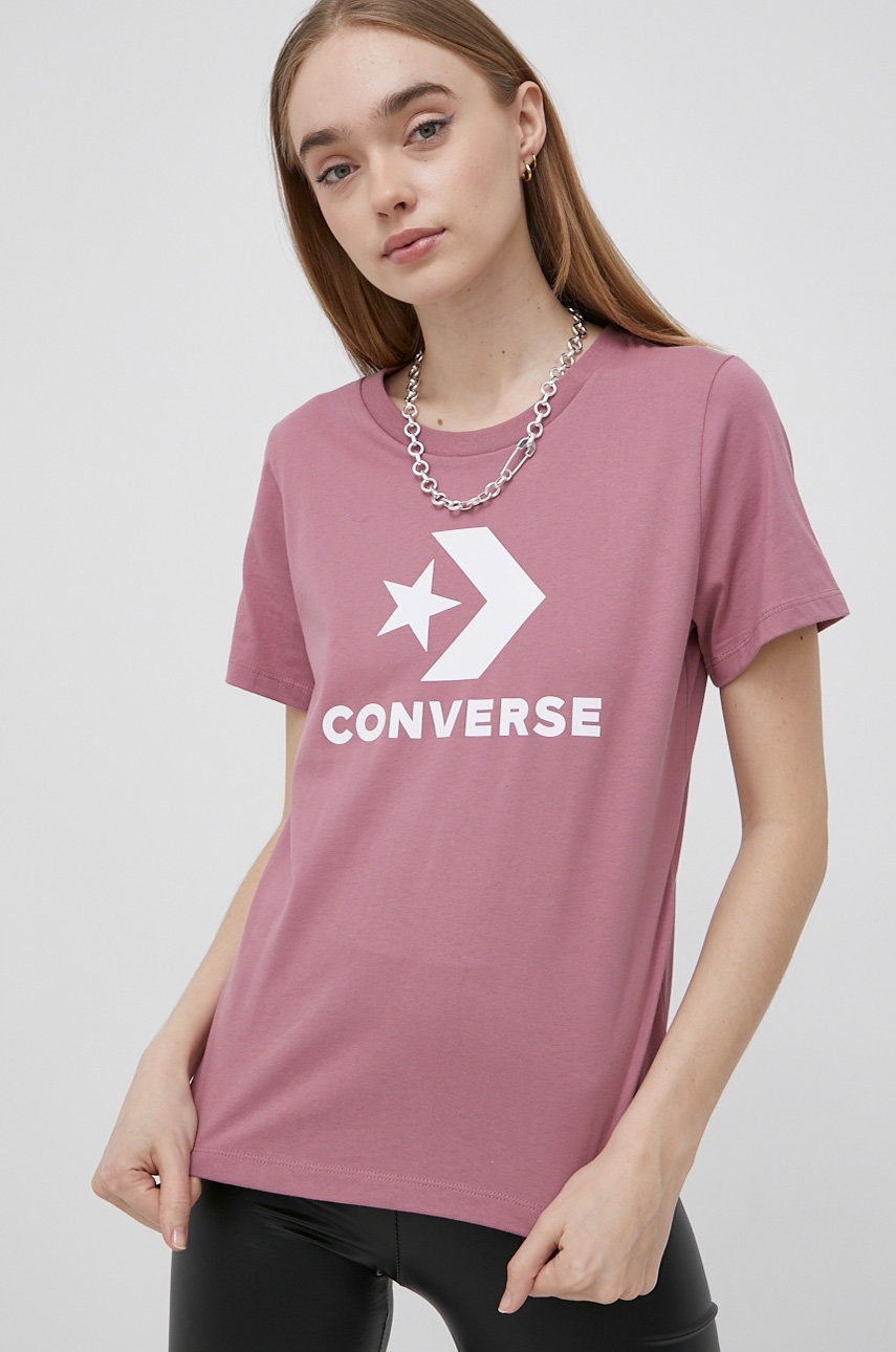 

Памучна тениска Converse в розово, Розов