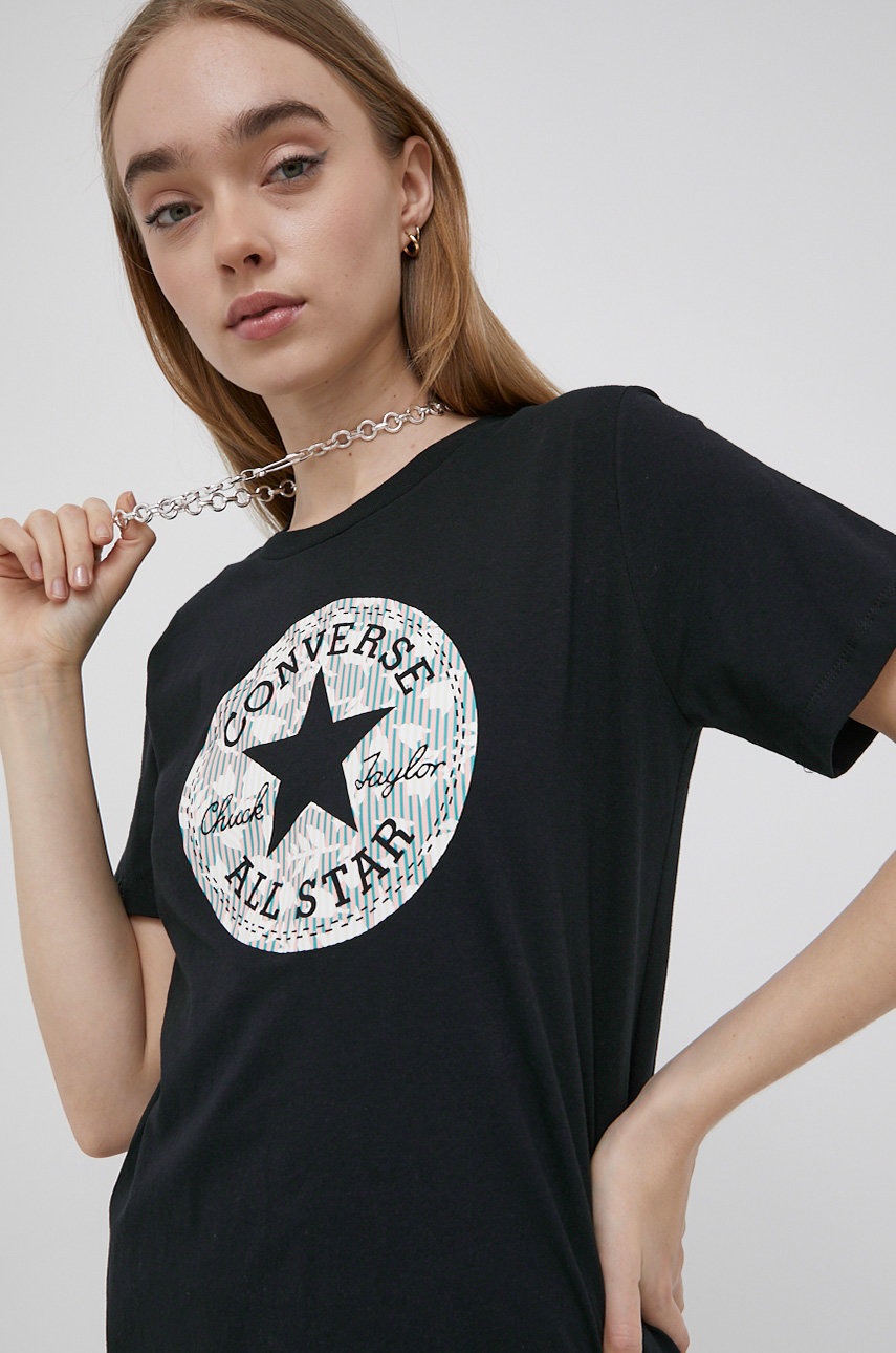 

Памучна тениска Converse в черно, Черен