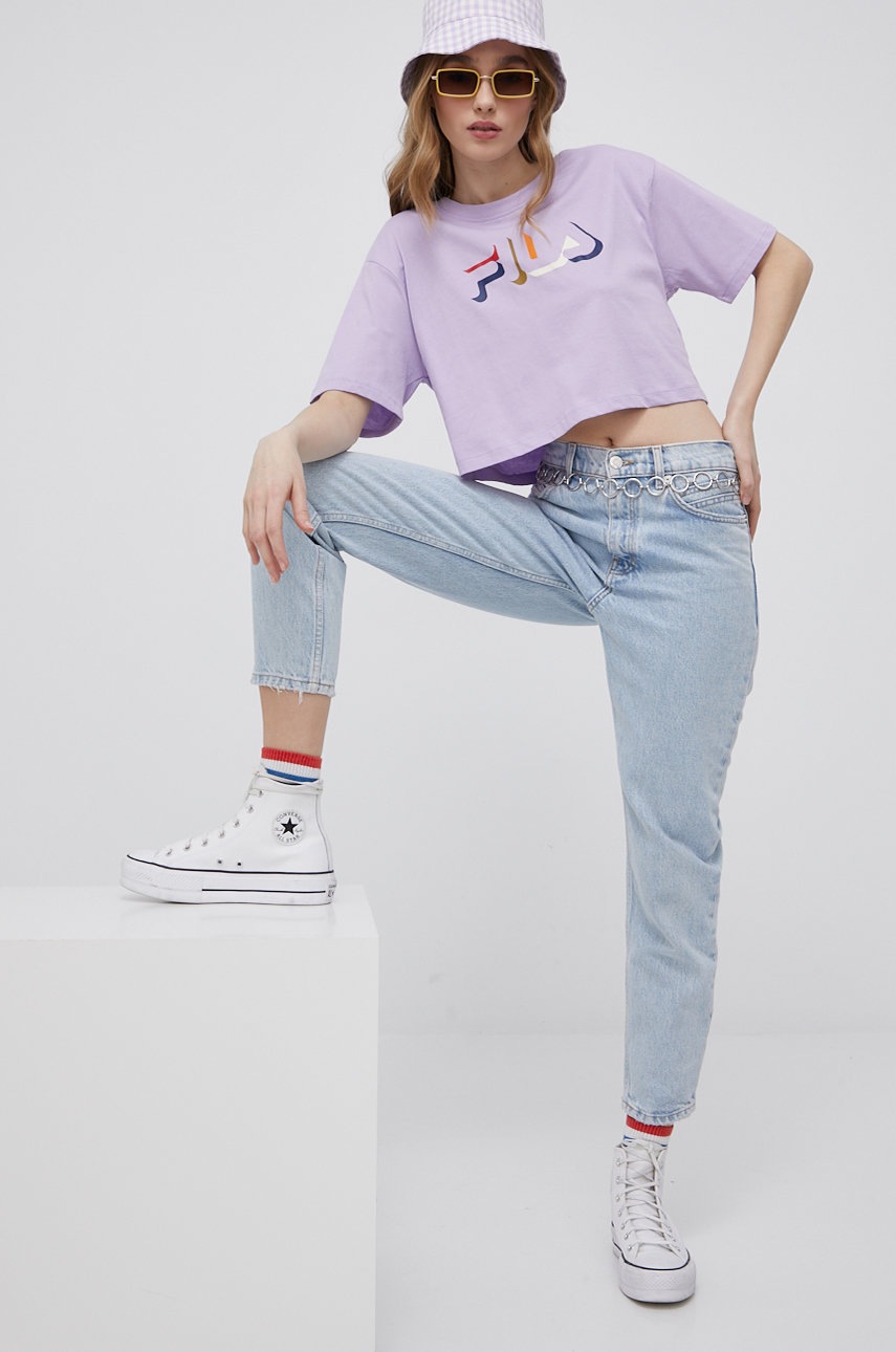 

Хлопковая футболка Fila цвет фиолетовый