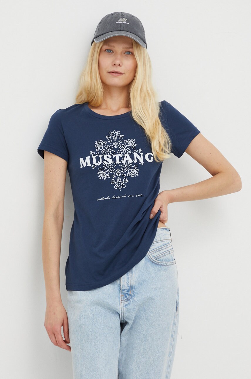 

Памучна тениска Mustang в тъмносиньо, Тъмносин