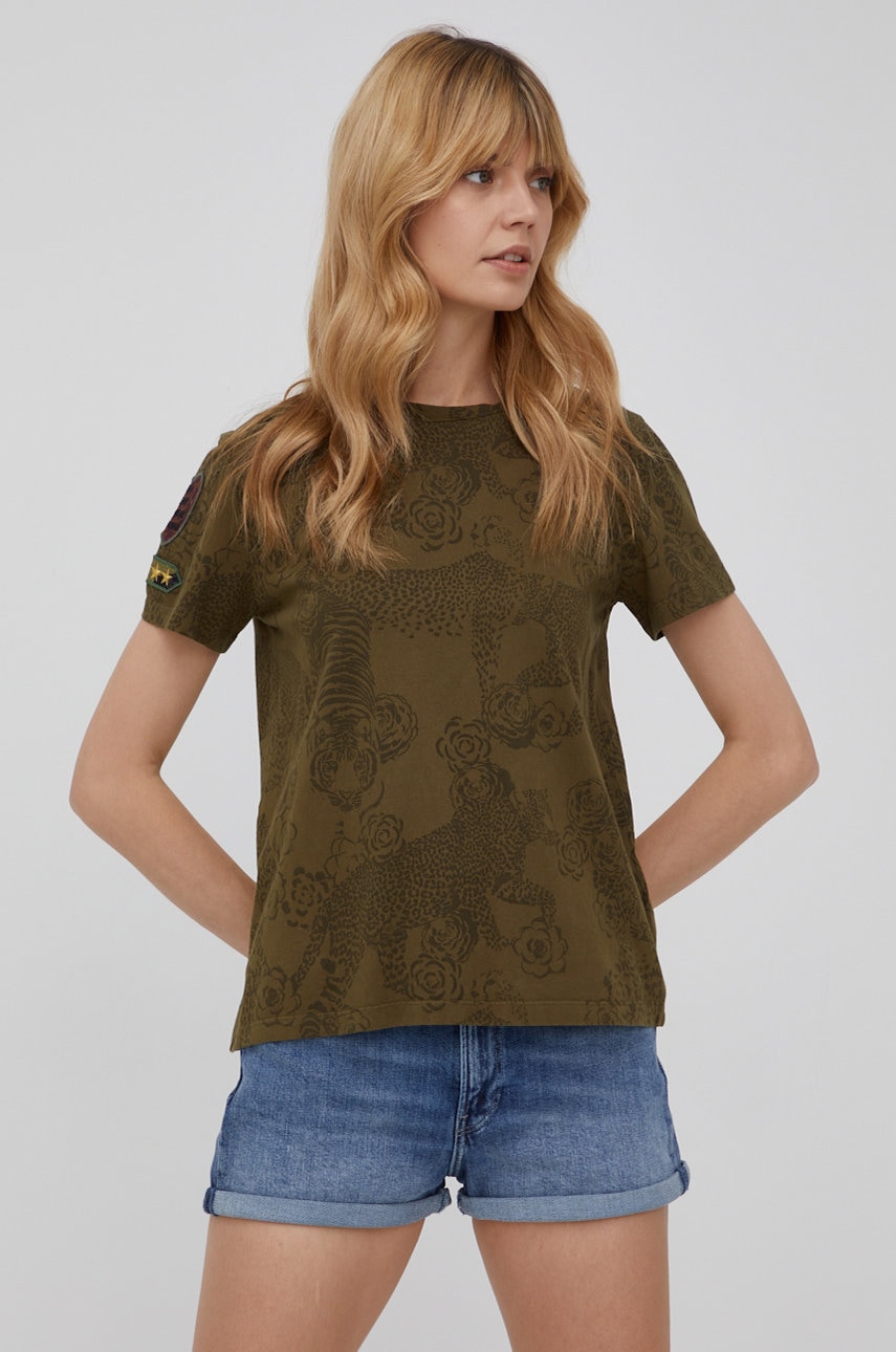 

Памучна тениска Desigual в кафяво, Кафяв
