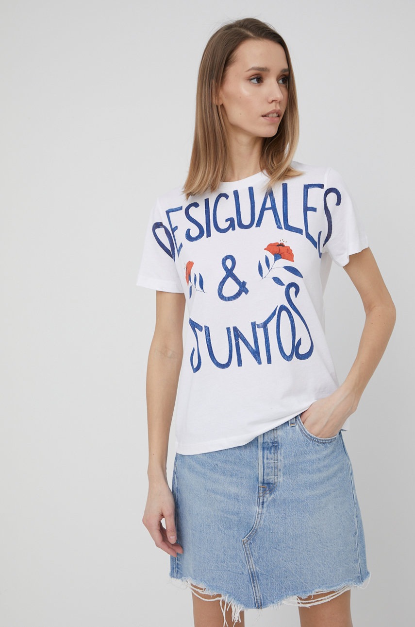 

Памучна тениска Desigual в бяло, Бял