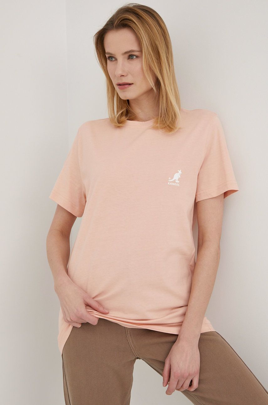 Bavlnené tričko Kangol KLEU006.D-115, ružová farba,