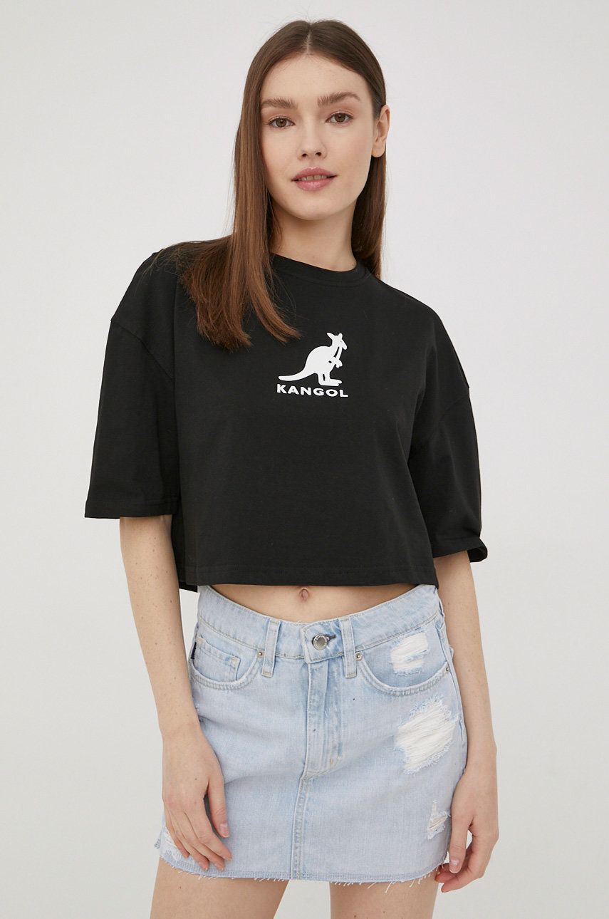 Bavlněné tričko Kangol černá barva, KLEW009-118 - černá -  100% Bavlna