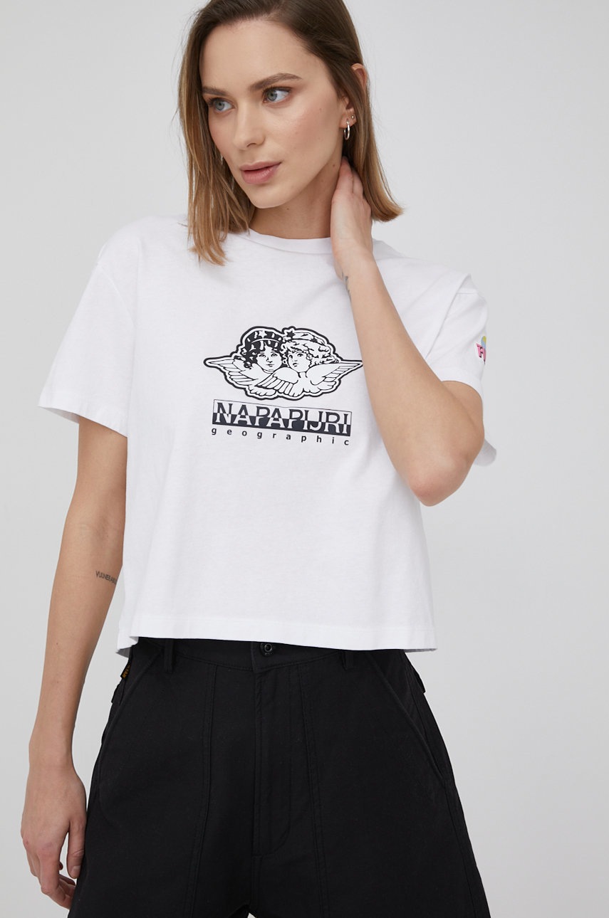 

Памучна тениска Napapijri Napapijri X Fiorucci в бяло, Бял