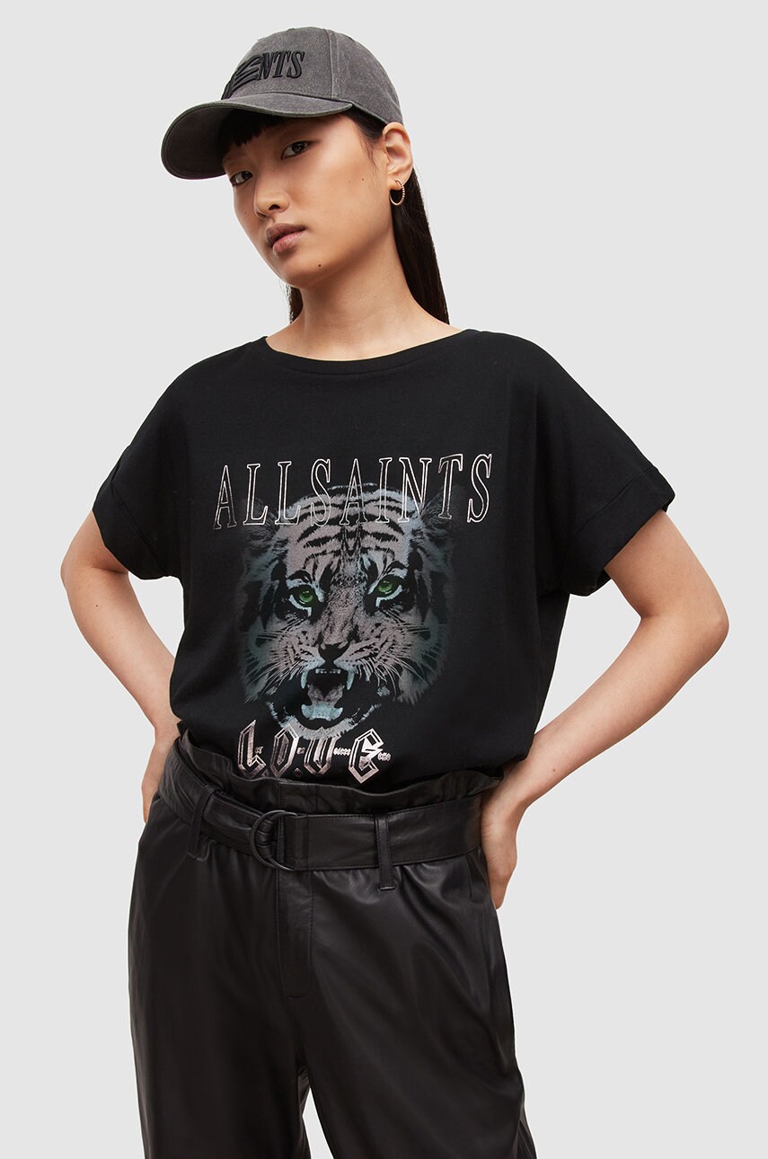

Памучна тениска AllSaints в черно, Черен