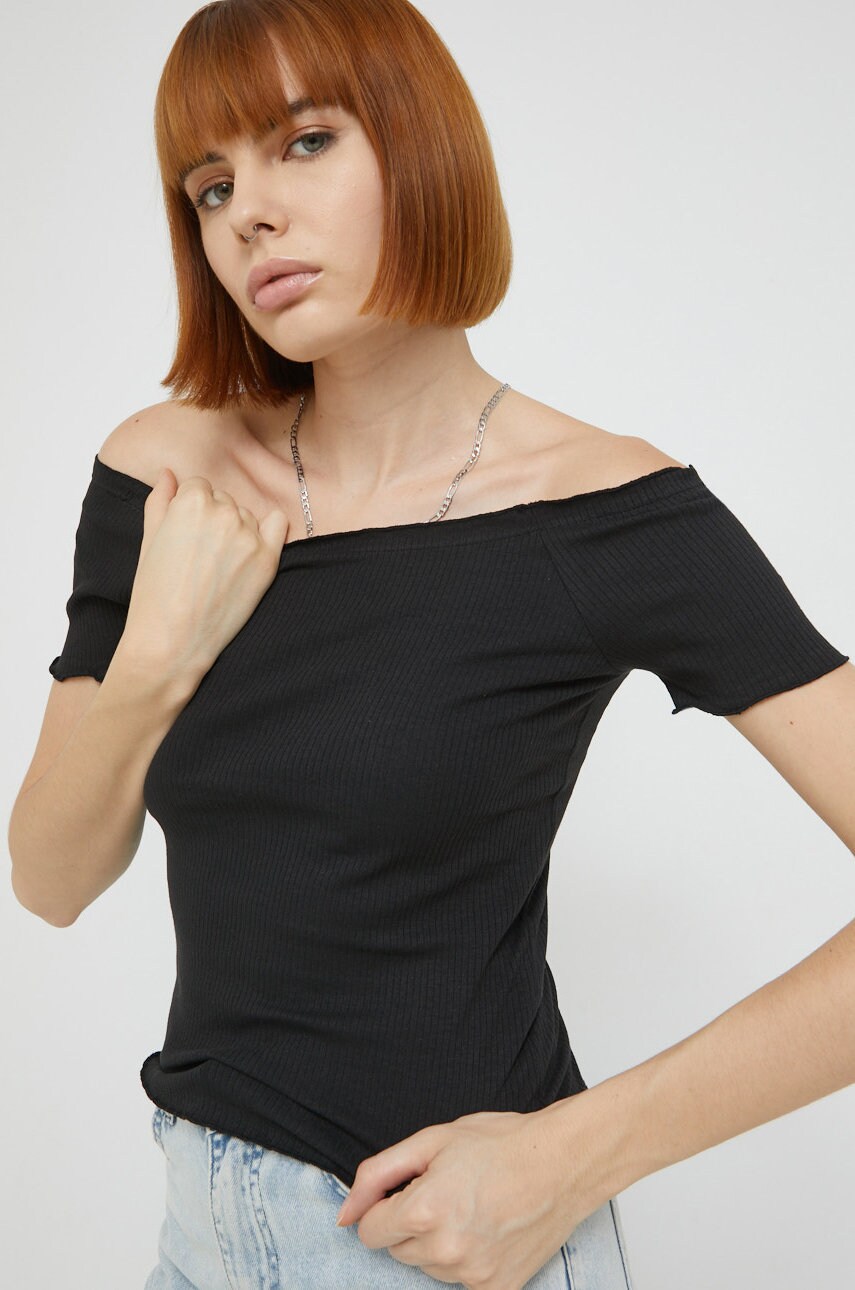Brave soul tricou femei, culoarea negru, decolteu spaniol
