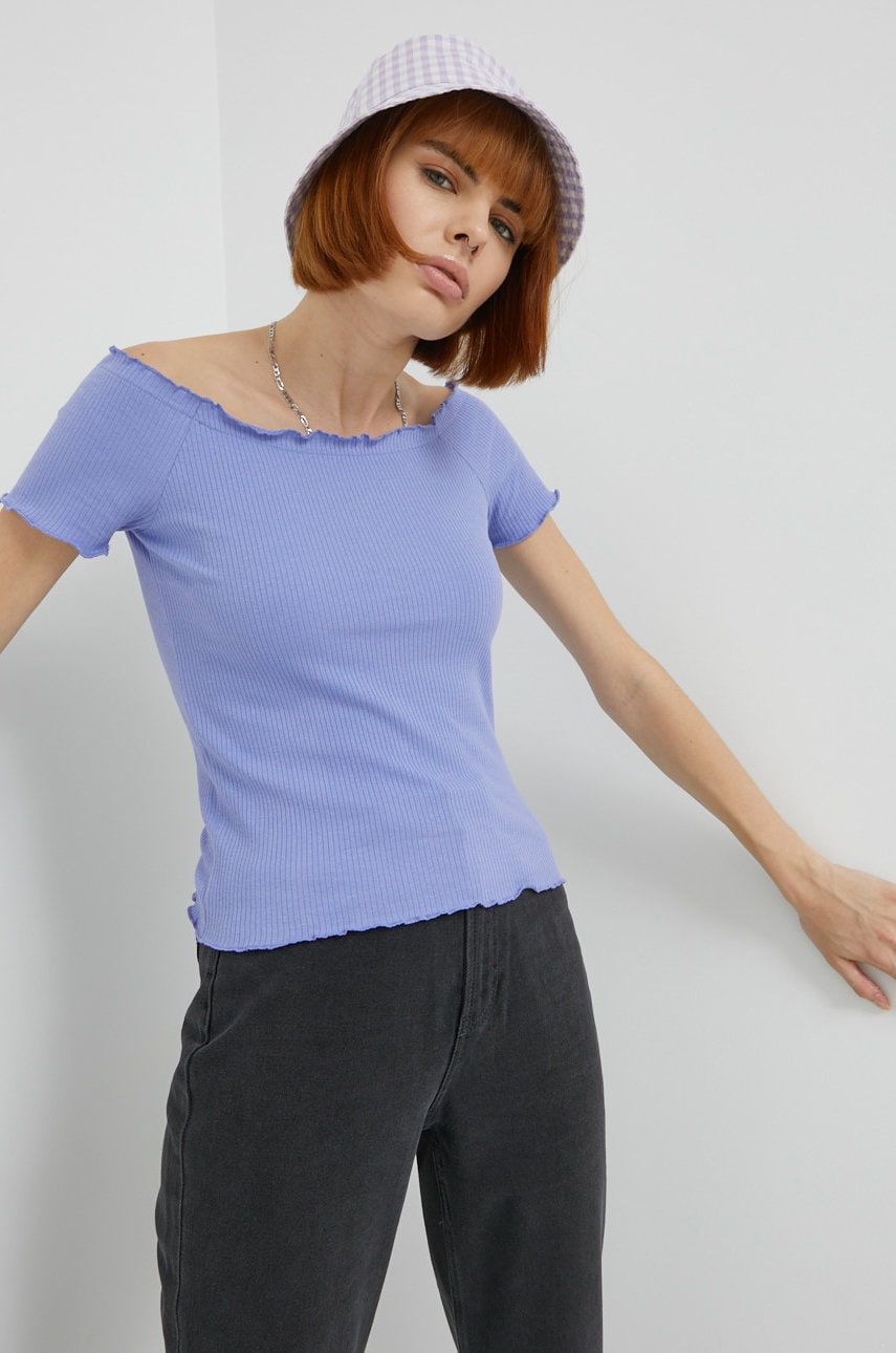 Brave soul tricou femei, culoarea violet, decolteu spaniol