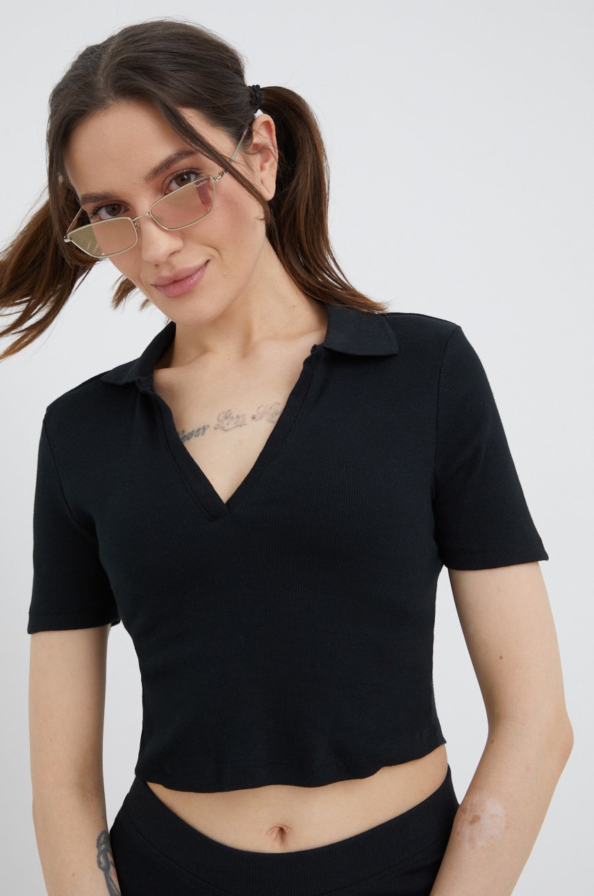 Brave soul tricou polo femei, culoarea negru, cu guler